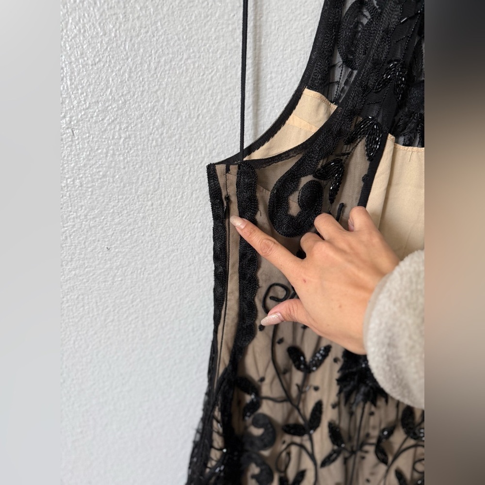 Free People Embroidered Mini Dress Size 2 | Sheer Lace Black Tan Y2K Festival - Picture 6 of 11